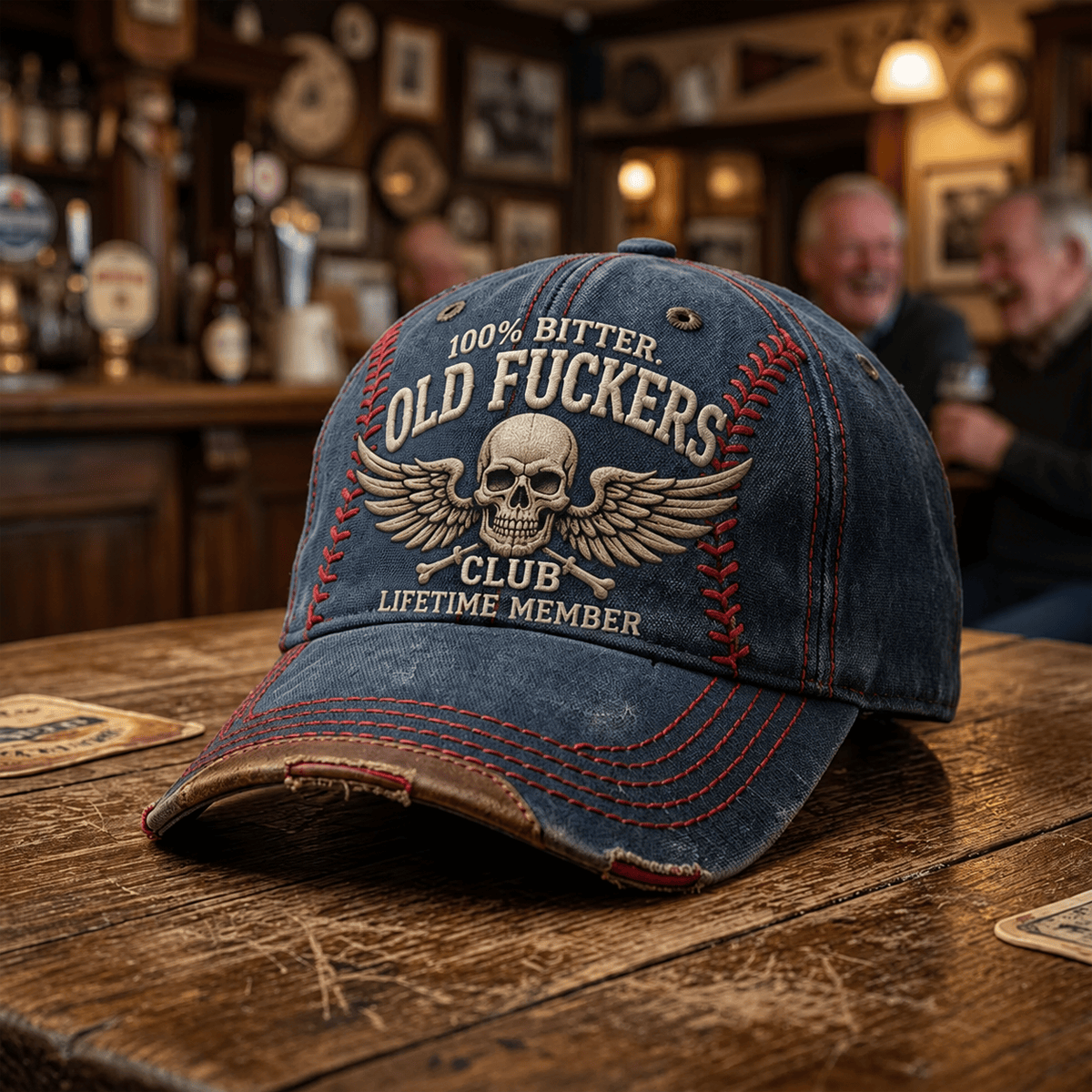Bitter Old Fuckers Club Lifetime Member Printed Cap Skull Wings Biker Hat Funny Grandpa Gift for Dad Father’s Day Motorcycle Cap