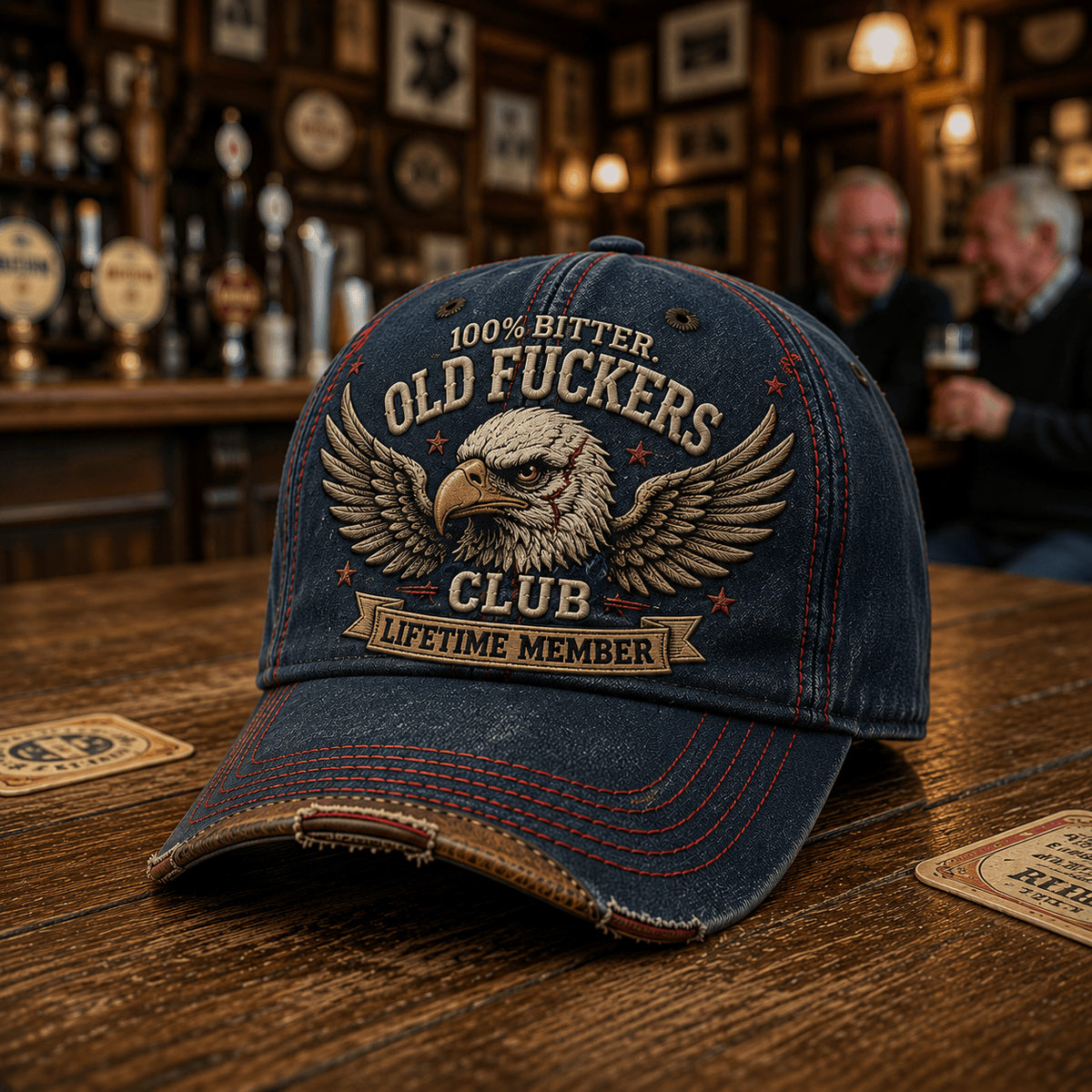 Bitter Old Fuckers Club Lifetime Member Printed Cap Eagle Wings Patriotic Hat Gift for Dad Grandpa Father’s Day Biker Cap