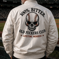 Bitter Old Fuckers Club Lifetime Member Printed Bomber Jacket Skull Baseball Fan Gift for Dad Grandpa Father’s Day Outerwear