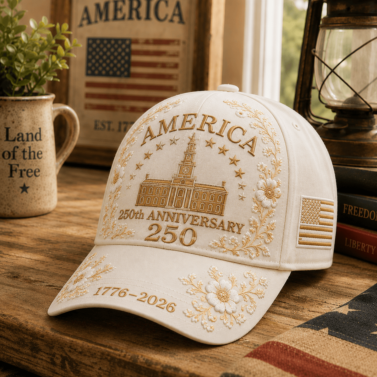 America Independence Hall 250th Anniversary 1776-2026 Printed Cap Patriotic USA Flag Hat Mother's Day Father's Day Gift