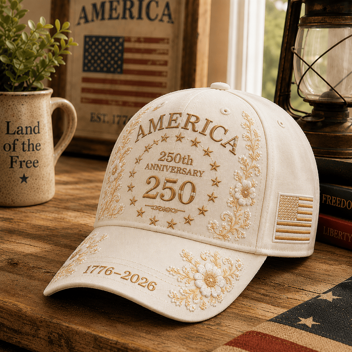 America 250th Anniversary 250 Stars Circle 1776-2026 Printed Cap Patriotic USA Flag Hat Mother's Day Father's Day Gift