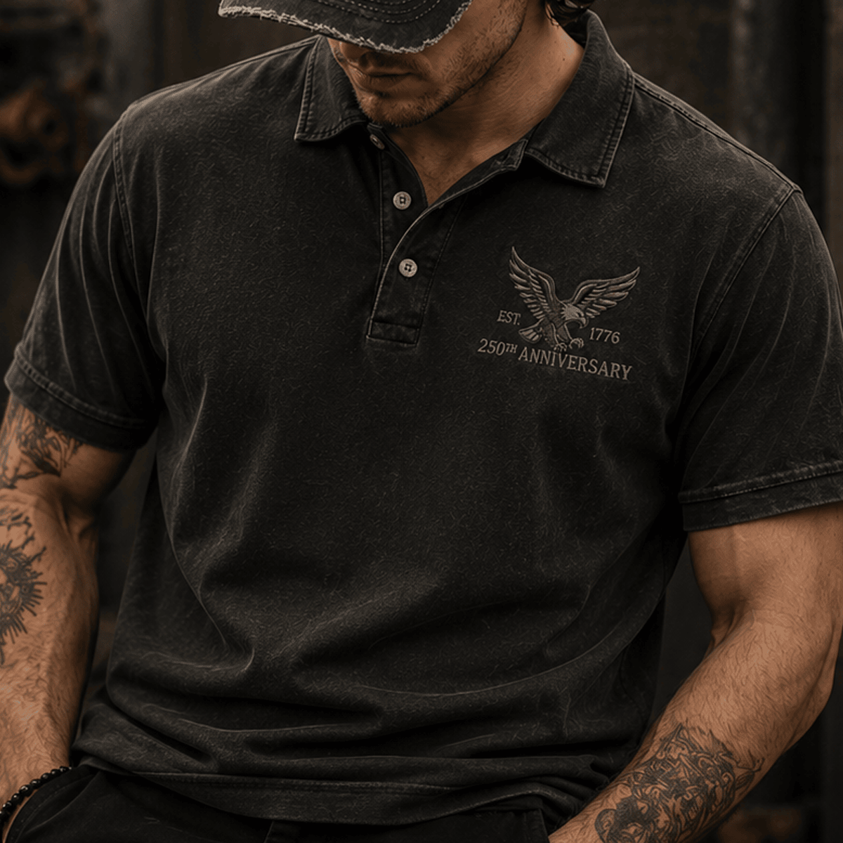 EST. 1776 250th Anniversary Eagle Printed Polo Shirt Patriotic USA Flag Independence Day Father's Day Gift for Dad Grandpa