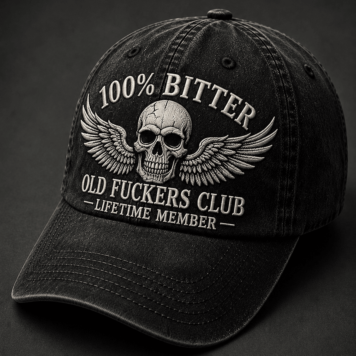 Bitter Old Fuckers Club Lifetime Member Printed Cap Winged Skull Hat Father's Day Gift for Dad Grandpa Biker
