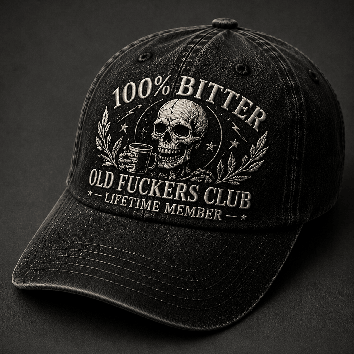 Bitter Old Fuckers Club Lifetime Member Printed Cap Coffee Skull Hat Father's Day Gift for Dad Grandpa Retired Men