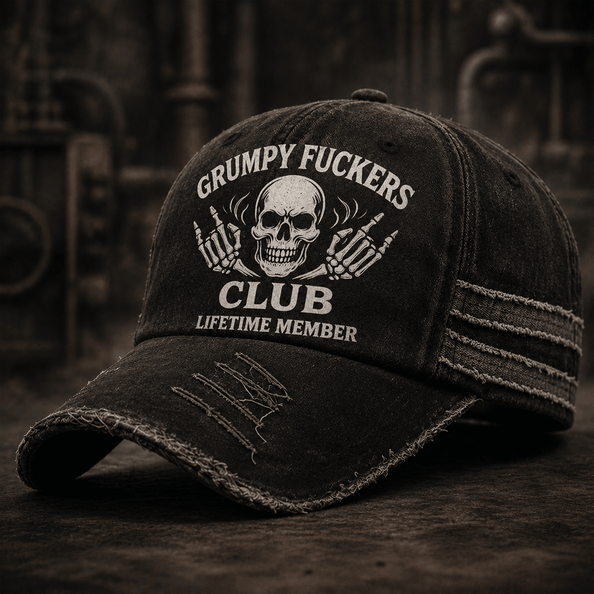Grumpy Fuckers Club Lifetime Member Printed Cap Funny Skull Hat Father's Day Gift for Dad Grandpa Retired Men