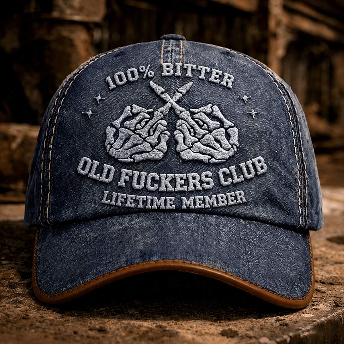 Bitter Old Fuckers Club Lifetime Member Printed Cap Funny Skeleton Hands Hat Father's Day Gift for Dad Grandpa Retired Men