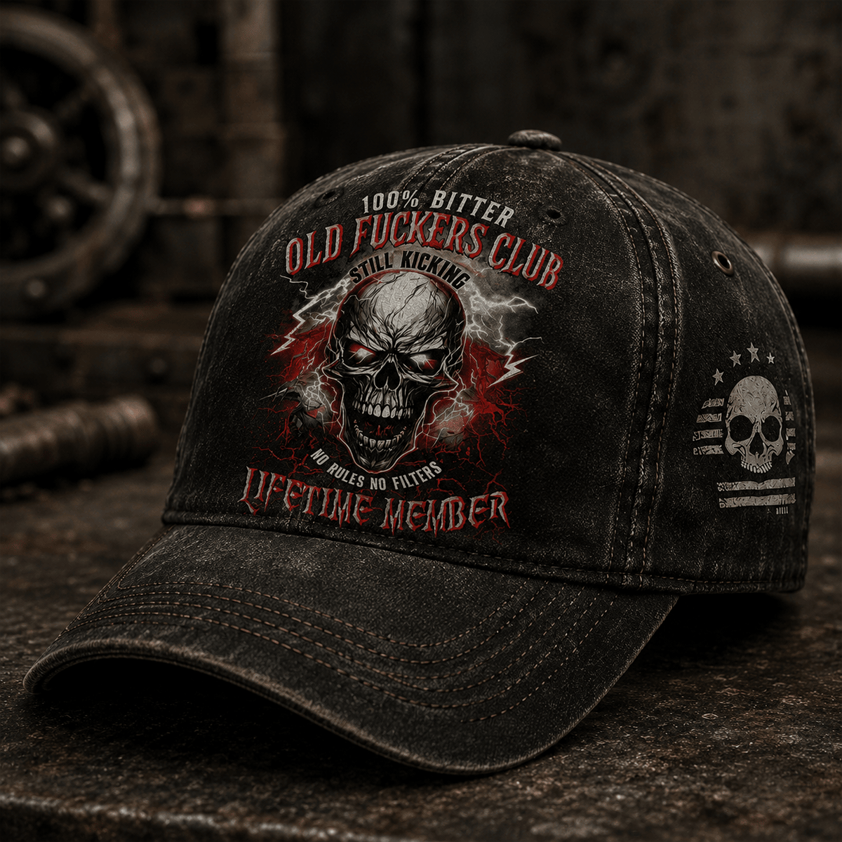 Bitter Old Fuckers Club Still Kicking No Rules No Filters Lifetime Member Printed Cap Funny Skull Hat Father's Day Gift for Dad Grandpa