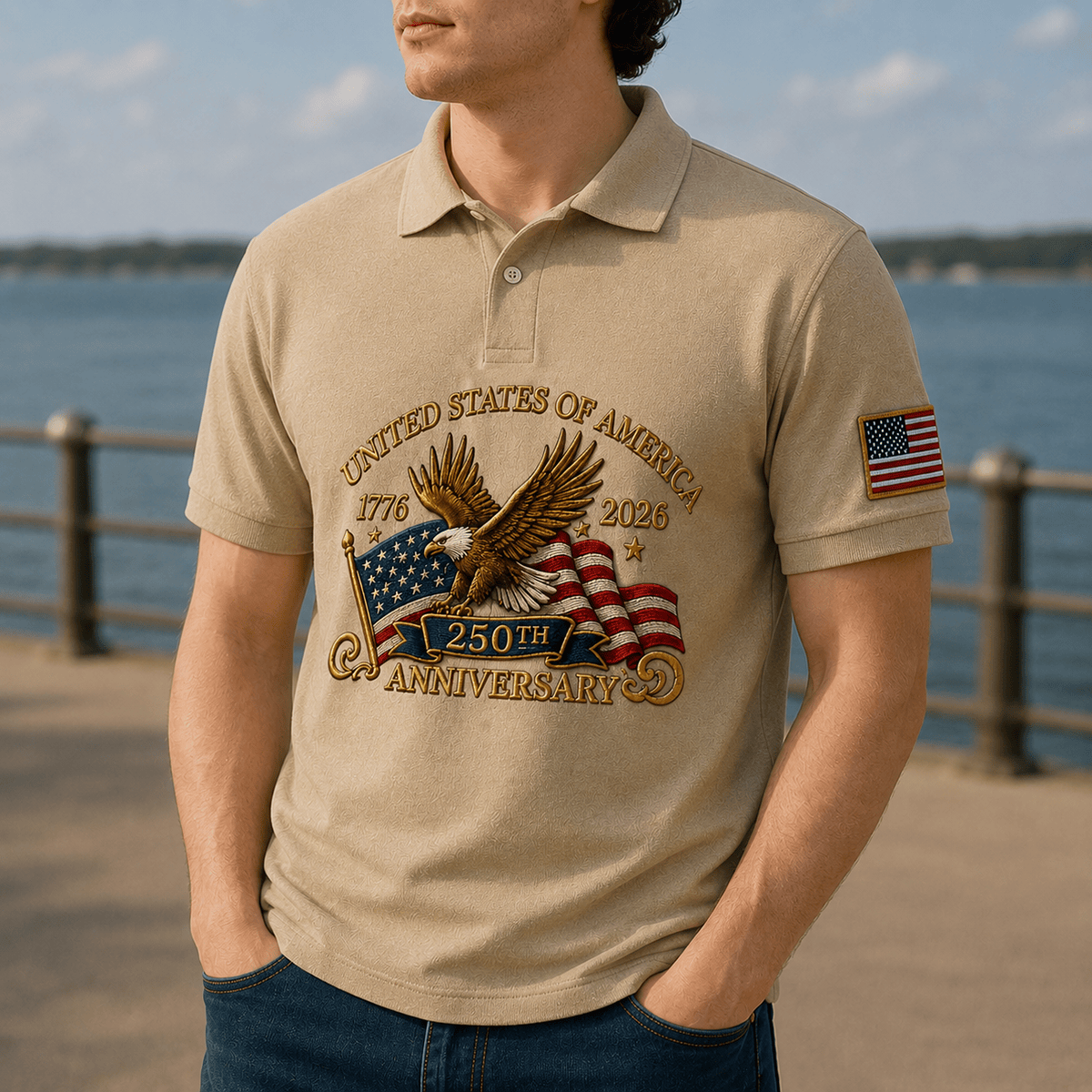 United States of America 250th Anniversary 1776 2026 Printed Polo Shirt Patriotic Eagle USA Flag Father's Day Gift for Men