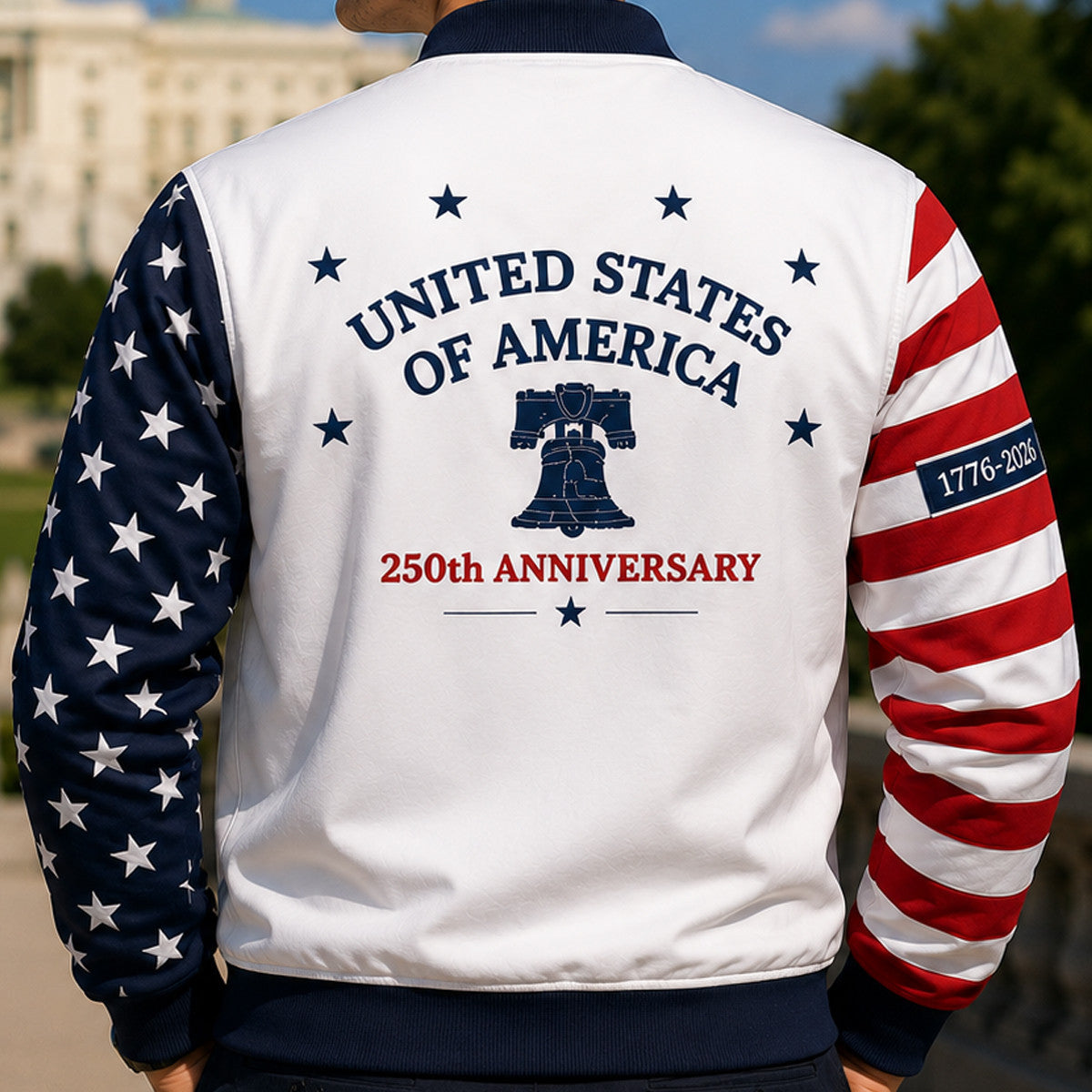 United States of America 250th Anniversary 1776-2026 Printed Bomber Jacket Patriotic USA Flag Independence Day Gift for Dad Veteran