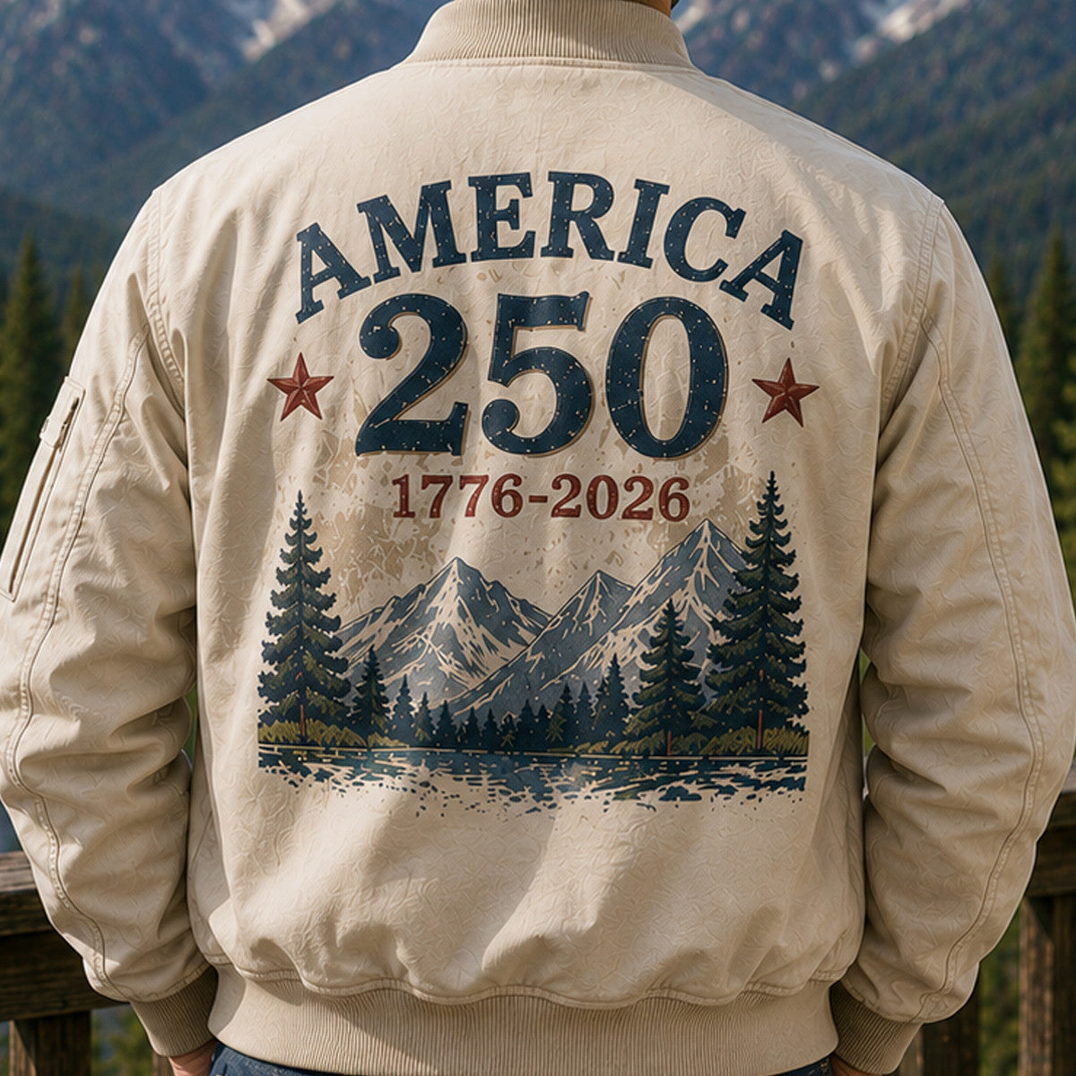 America 250 1776-2026 Printed Bomber Jacket Patriotic USA 250th Anniversary Independence Day Gift for Dad Grandpa Veteran