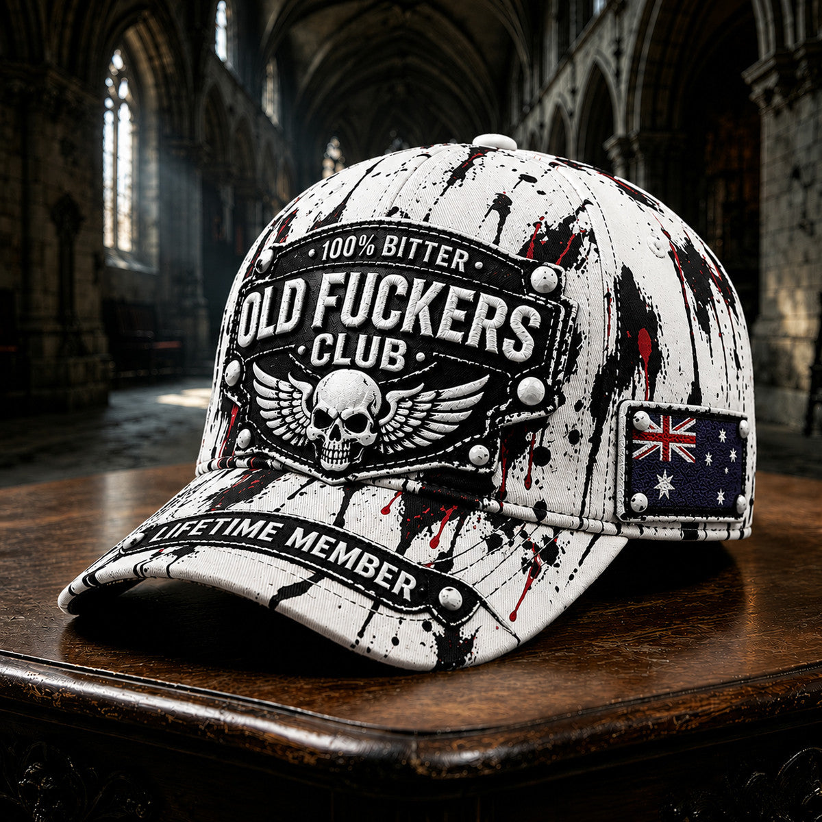 Bitter Old Fuckers Club Lifetime Member Printed Cap Funny Skull Australia Flag Father's Day Gift for Dad Grandpa Biker