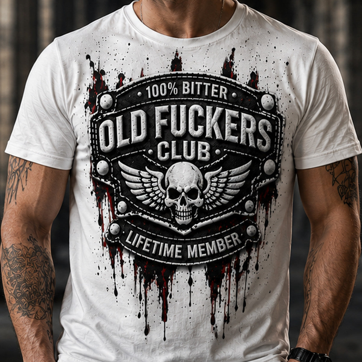 Bitter Old Fuckers Club Lifetime Member Printed T-Shirt Funny Skull Biker Father's Day Gift for Dad Grandpa Veteran