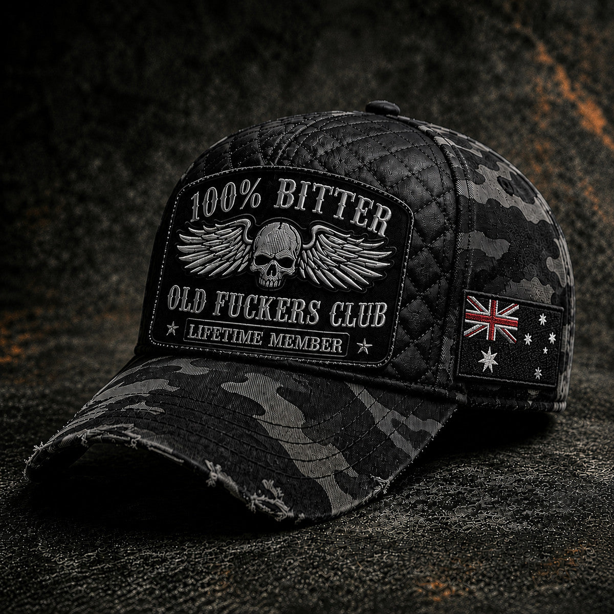 Bitter Old Fuckers Club Lifetime Member Printed Cap Skull Wings Australia Flag Hat Funny Father's Day Gift for Dad Grandpa