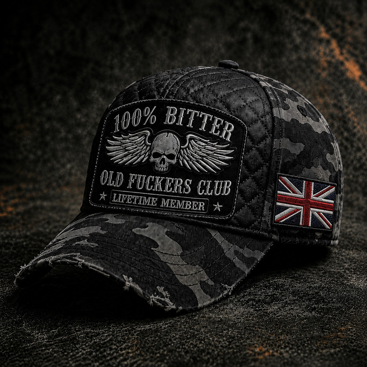 Bitter Old Fuckers Club Lifetime Member Printed Cap Skull Wings UK Flag Hat Funny Father's Day Gift for Dad Grandpa