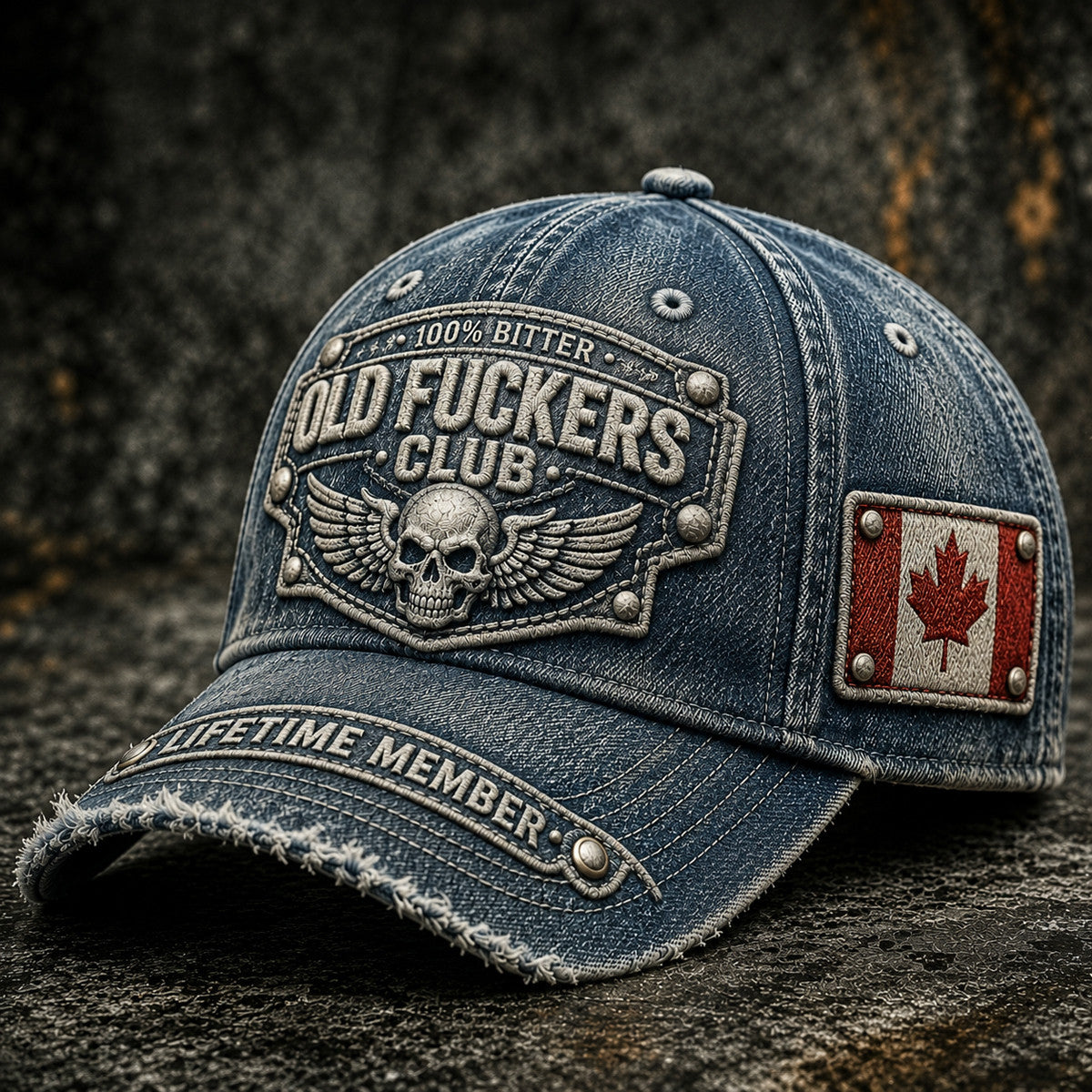 Bitter Old Fuckers Club Lifetime Member Printed Cap Canada Flag Skull Wings Father's Day Gift for Dad Grandpa