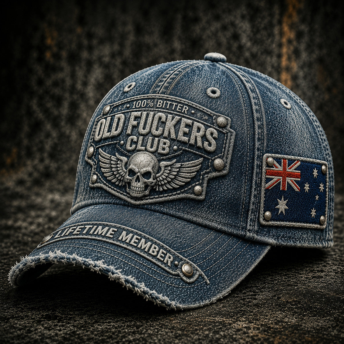 Bitter Old Fuckers Club Lifetime Member Printed Cap Australia Flag Skull Wings Father's Day Gift for Dad Grandpa