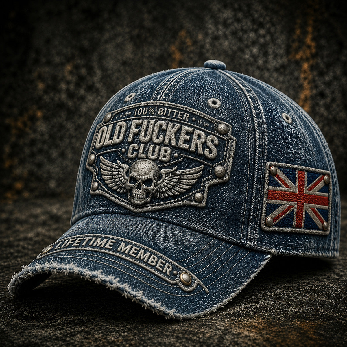 Bitter Old Fuckers Club Lifetime Member Printed Cap UK Flag Skull Wings Father's Day Gift for Dad Grandpa