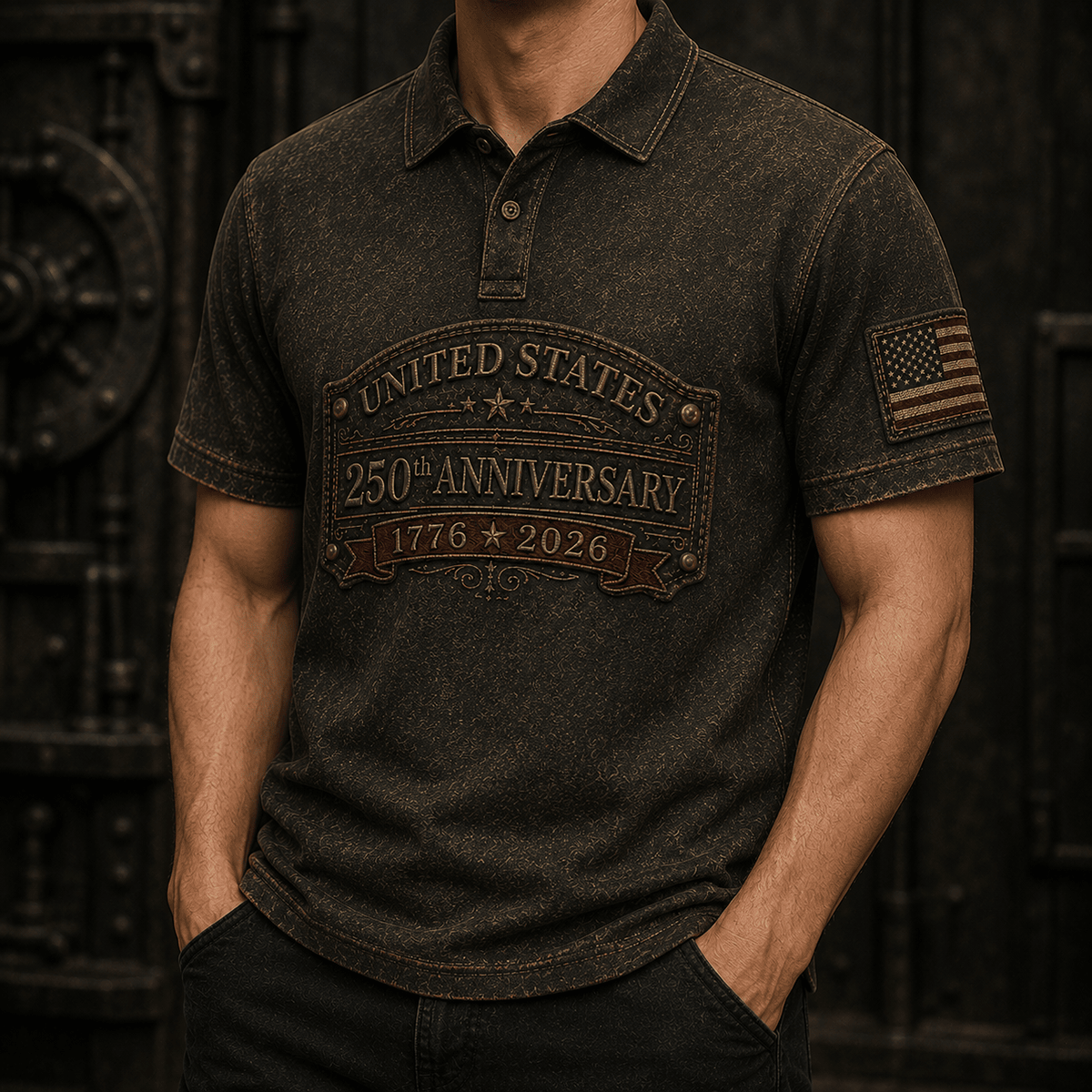 United States 250th Anniversary 1776-2026 Printed Polo Shirt Patriotic USA Flag Independence Day Gift for Dad Father’s Day Veteran