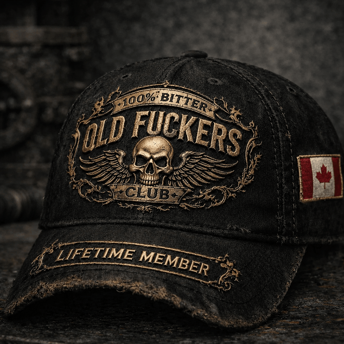 Old Fuckers Club Lifetime Member Printed Cap Funny Skull Hat for Men Grandpa Gift Father’s Day Gift Biker Style Canada Flag
