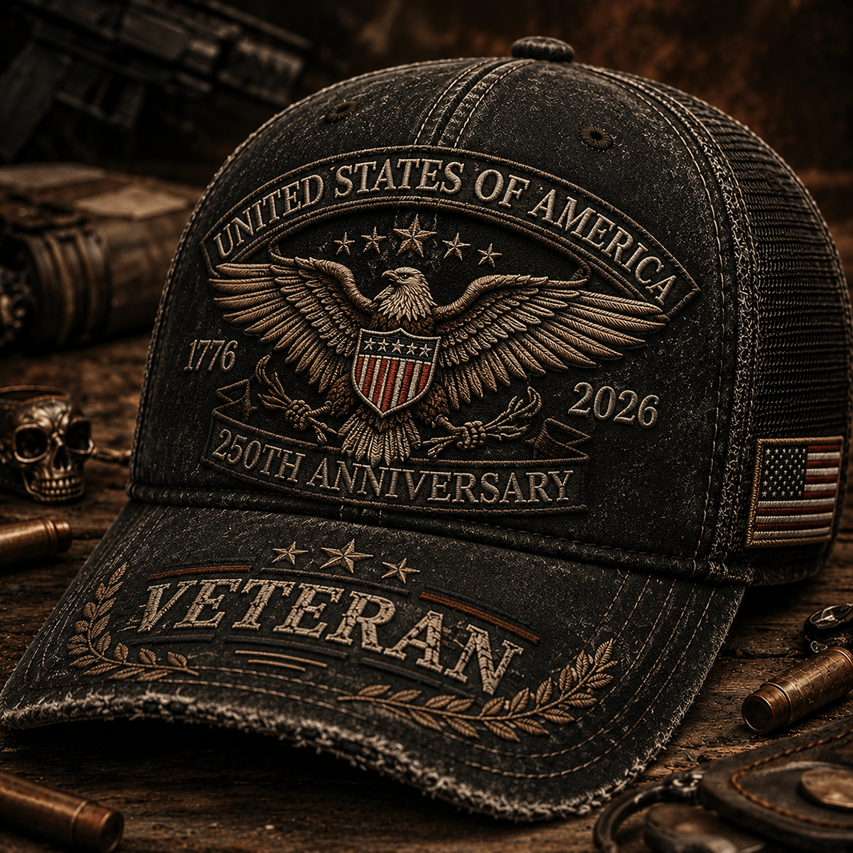 United States Of America 250th Anniversary Veteran Printed Cap Patriotic Eagle USA Flag Gift for Dad Father’s Day Independence Day 1776 2026