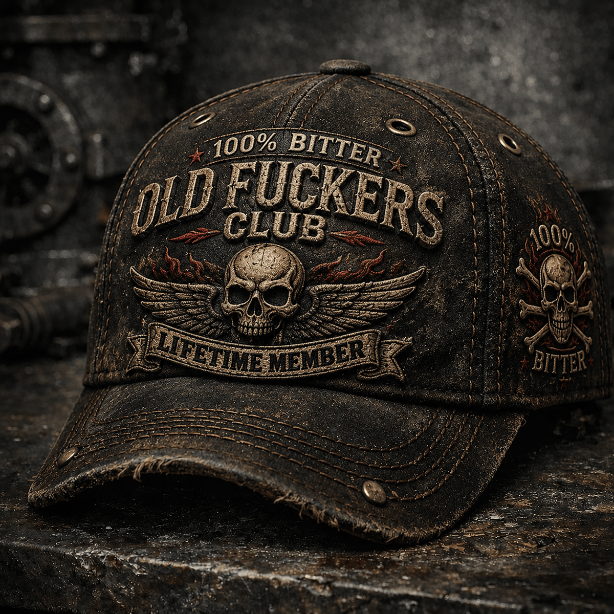 Old Fuckers Club Lifetime Member Printed Cap Skull Biker Hat Funny Grandpa Gift for Dad Father’s Day Motorcycle Rider