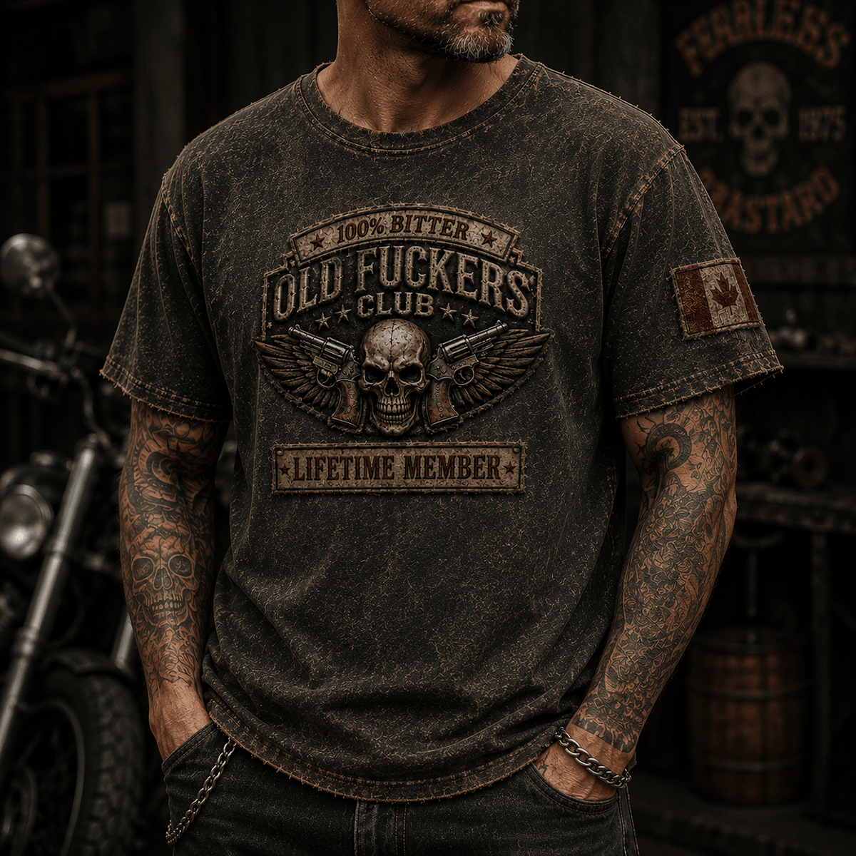 Bitter Old Fuckers Club Lifetime Member Printed T-Shirt Skull Biker Motorcycle Rider Gift for Dad Grandpa Father's Day Birthday Gift