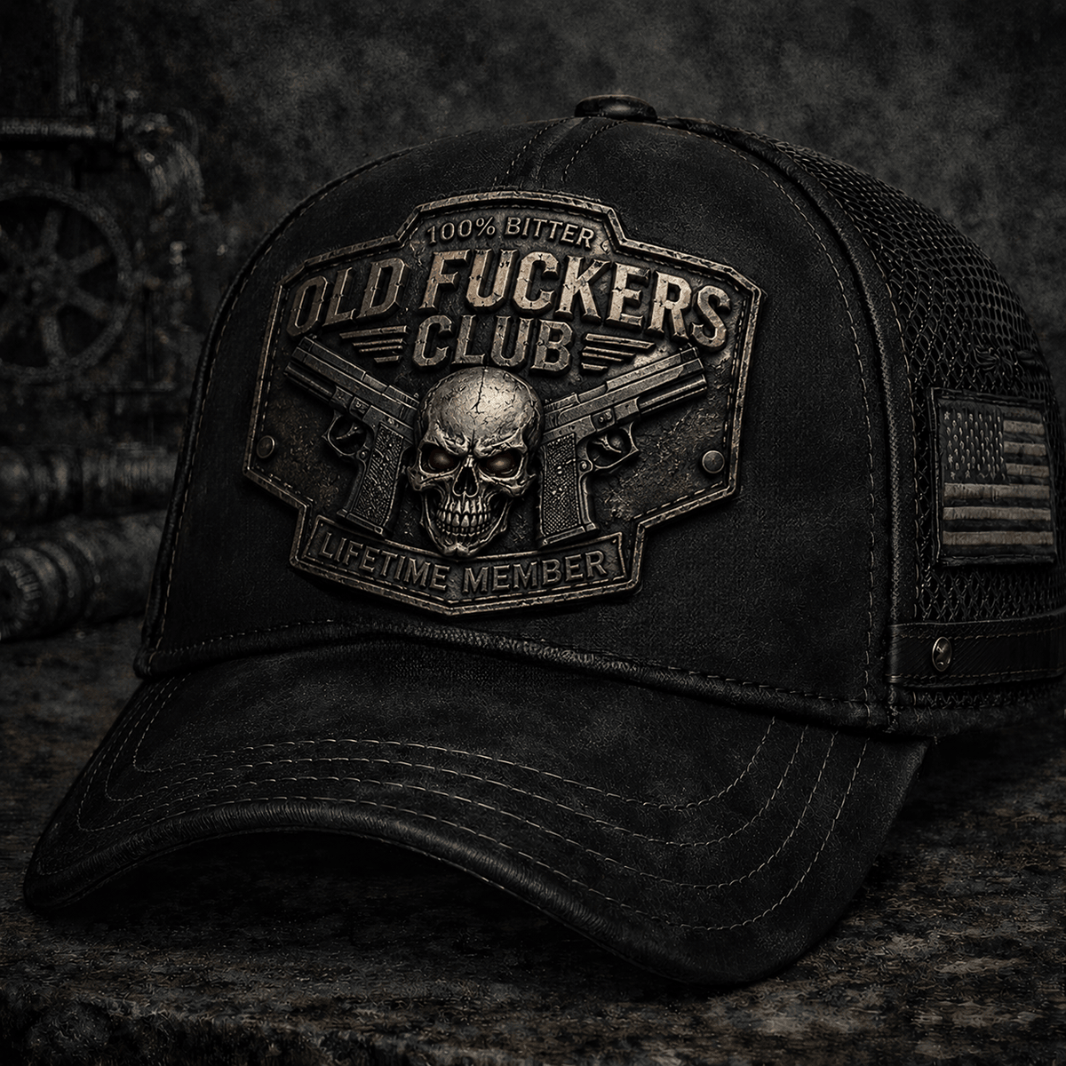 Bitter Old Fuckers Club Lifetime Member Printed Cap Skull Gun Biker Hat Gift for Dad Grandpa Motorcycle Rider Father's Day Gift