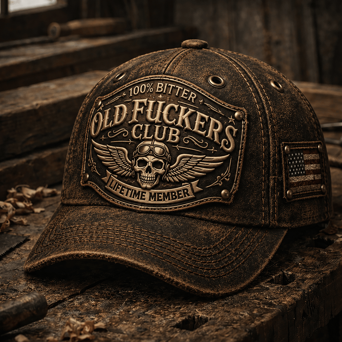 Bitter Old Fuckers Club Lifetime Member Printed Cap Vintage Skull Aviator Patriotic Veteran Gift for Dad Grandpa Father's Day