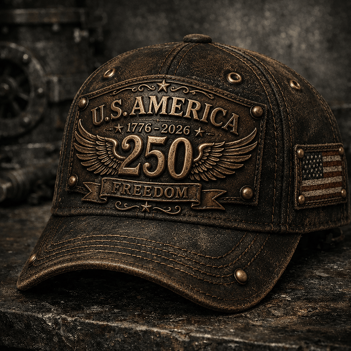 U.S. America 250 Freedom 1776–2026 Printed Cap Patriotic USA Flag 250th Anniversary Gift for Dad Father's Day