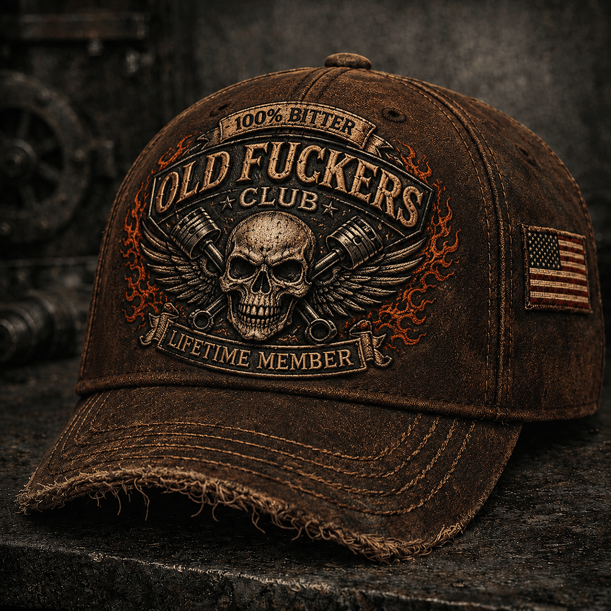 Bitter Old Fuckers Club Lifetime Member Printed Cap Skull Piston Mechanic Hat Vintage Biker Gift for Dad Grandpa Father's Day