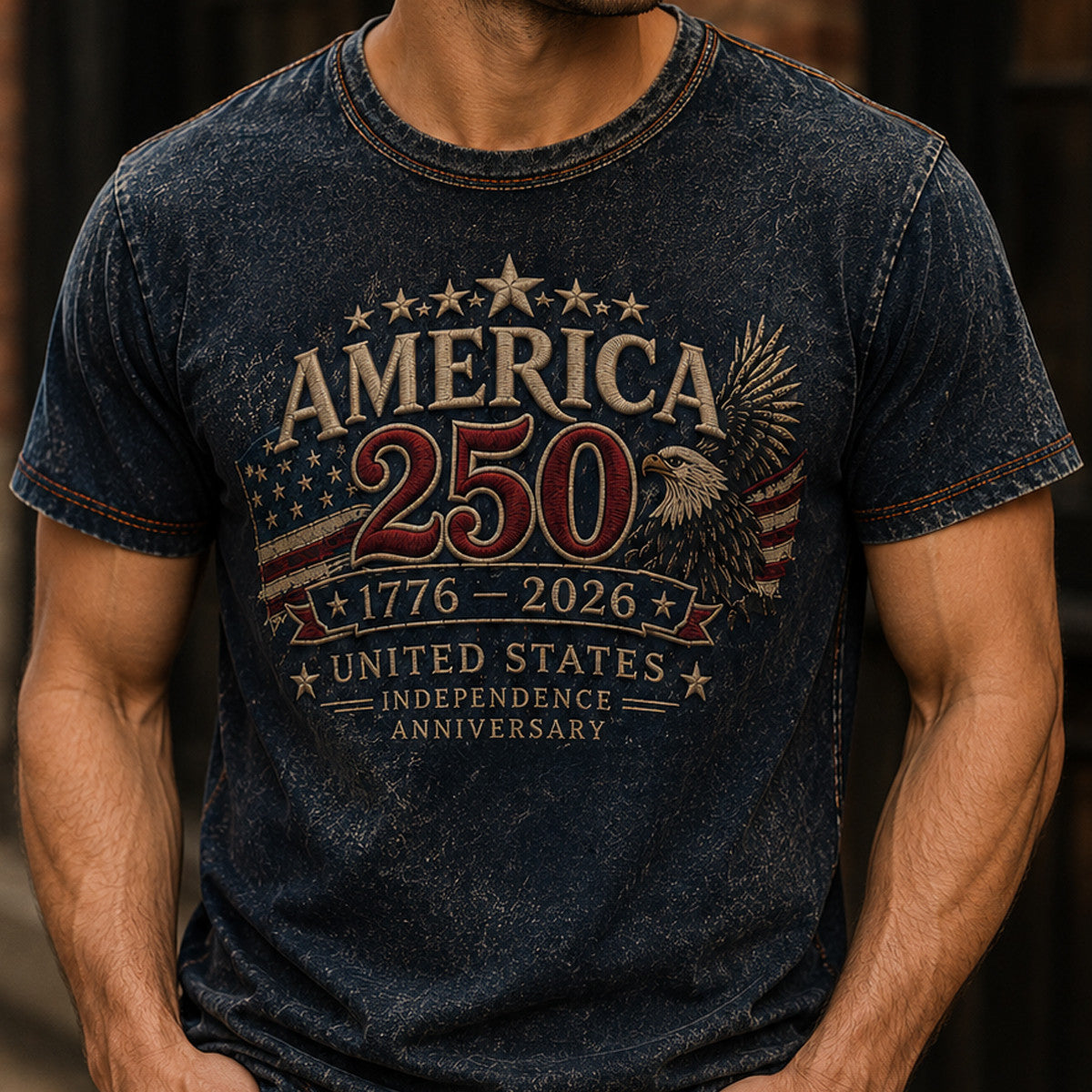America 250 1776-2026 United States Independence Anniversary Printed T-Shirt Patriotic Eagle USA Flag 250th Anniversary Gift for Dad