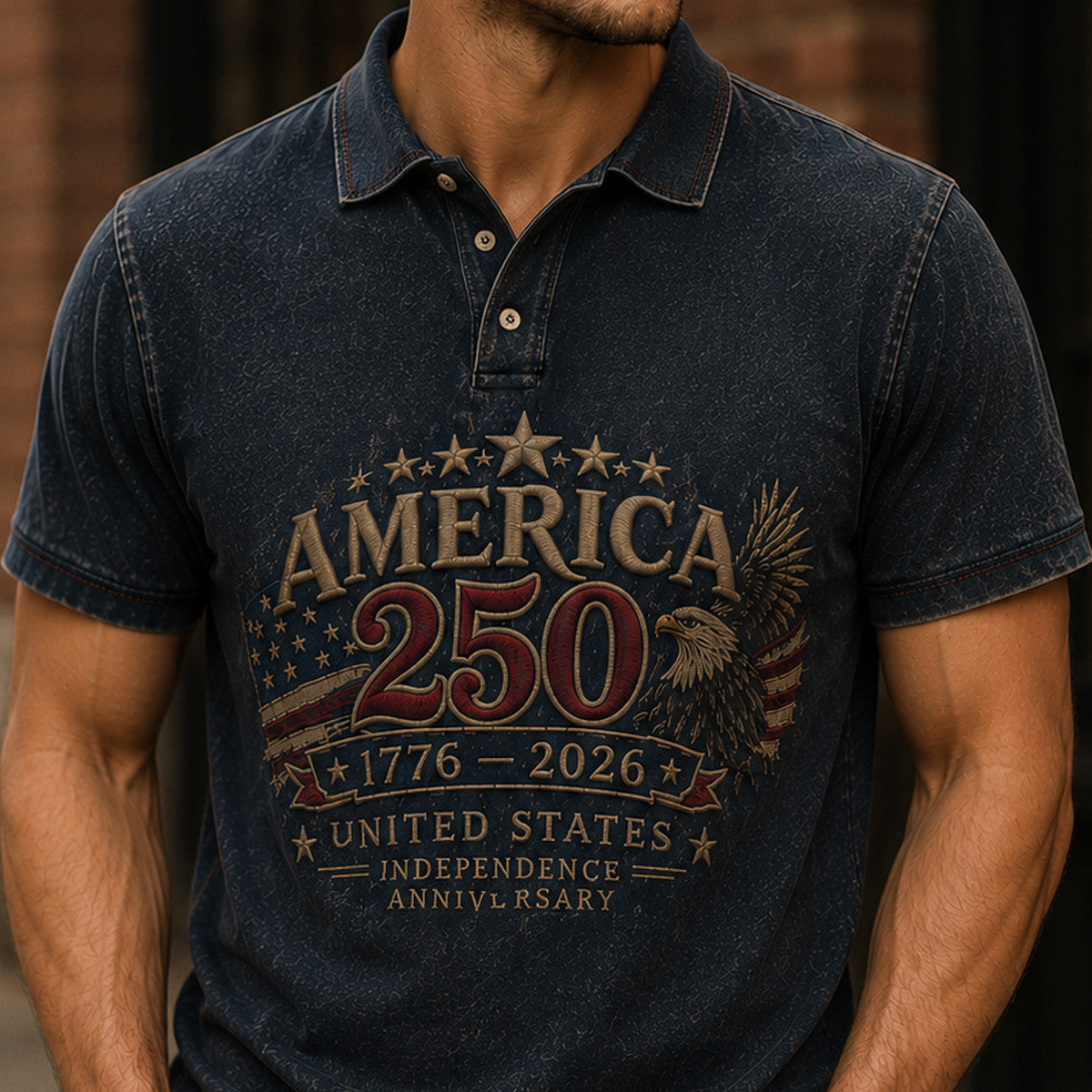 America 250 1776-2026 United States Independence Anniversary Printed Polo Shirt Patriotic Eagle USA Flag Independence Day Gift