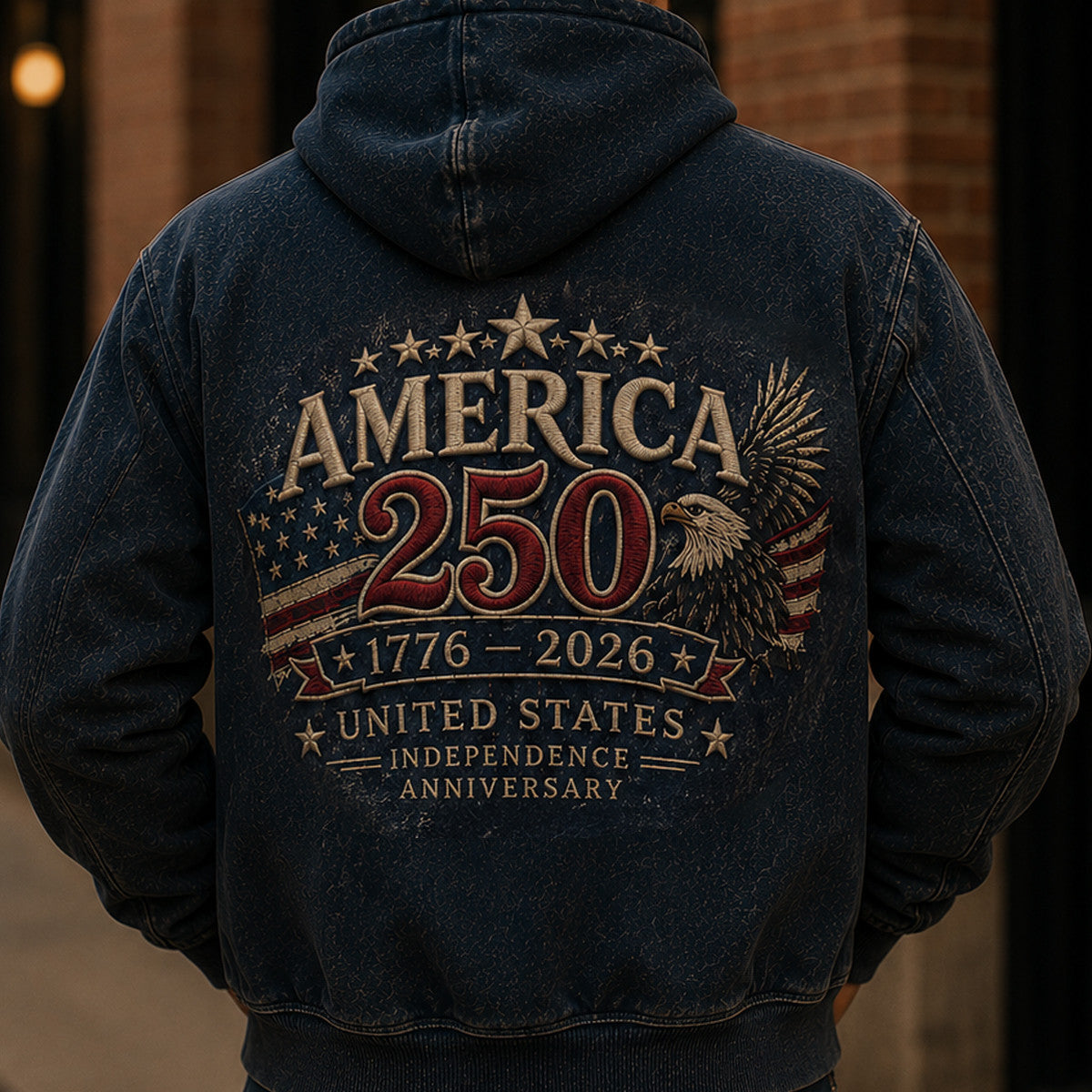 America 250 1776-2026 United States Independence Anniversary Printed Hoodie Patriotic Eagle USA Flag 250th Anniversary Gift