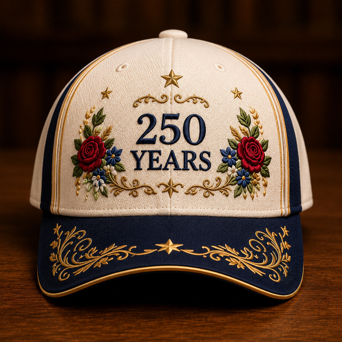 250 Years Printed Cap Patriotic Floral Embroidered Hat USA Anniversary Gift for Dad Father’s Day Veteran Memorial Day Cap