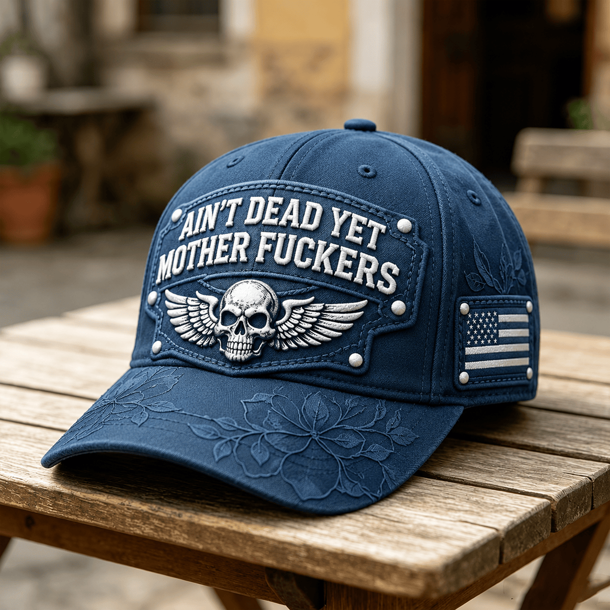 Ain't Dead Yet Mother Fuckers Printed Cap Skull Wing Patriotic USA Flag Hat Father's Day Gift for Dad Grandpa Veteran Biker