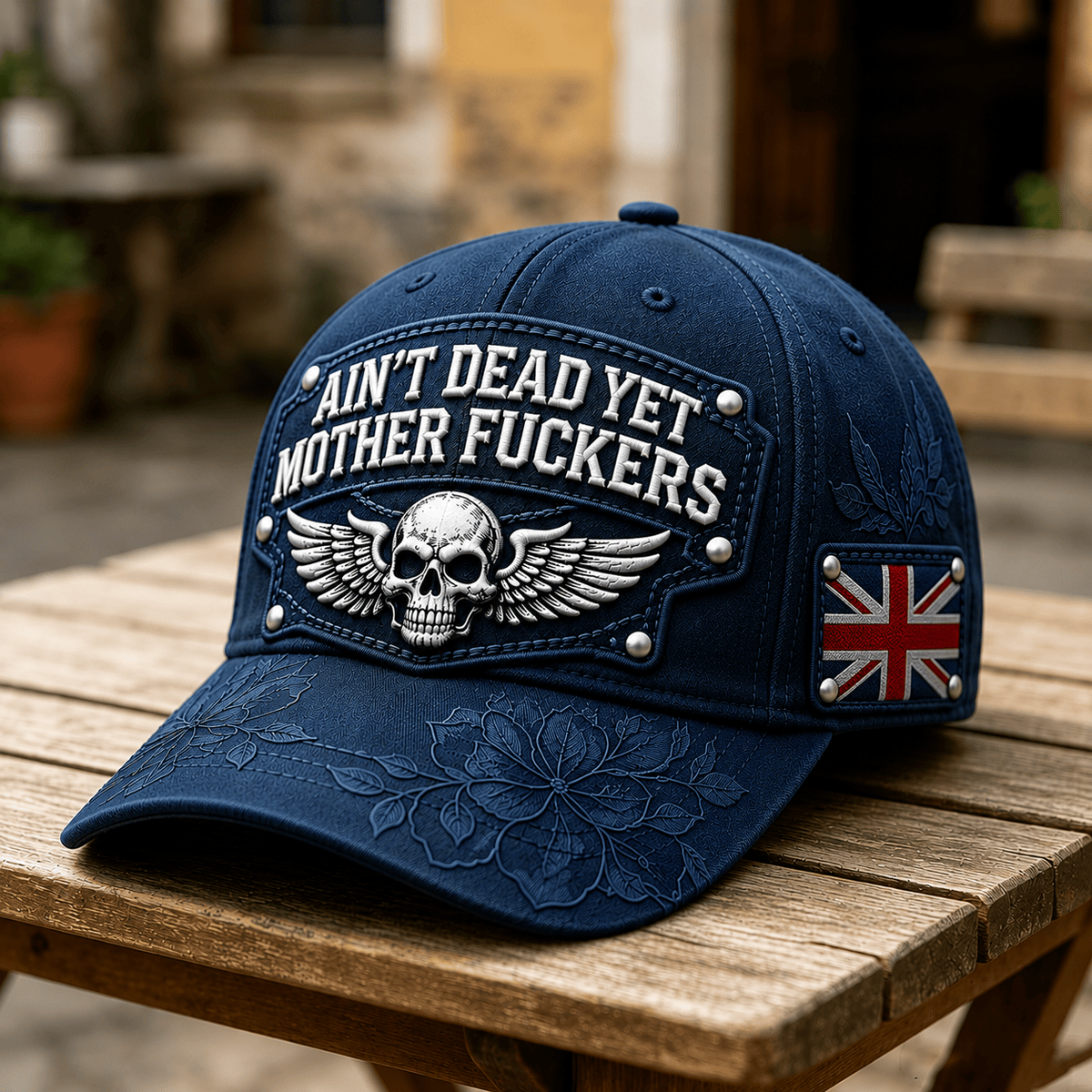 Ain't Dead Yet Mother Fuckers Printed Cap Skull Wing UK Flag Hat Father's Day Gift for Dad Grandpa Veteran Biker