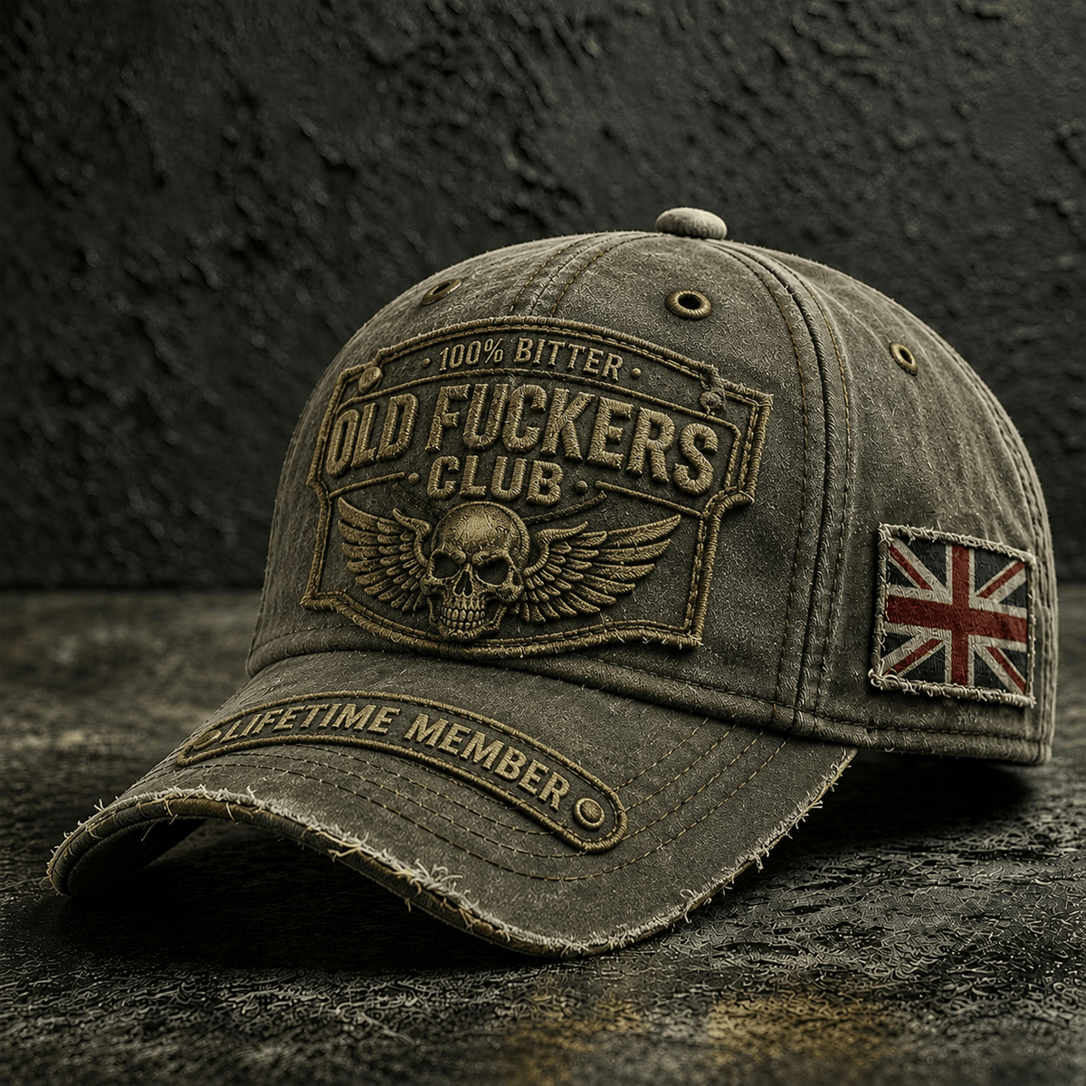 Old Fuckers Club Lifetime Member Printed Cap Skull Wing UK Flag Hat Father's Day Gift for Dad Grandpa Veteran Biker