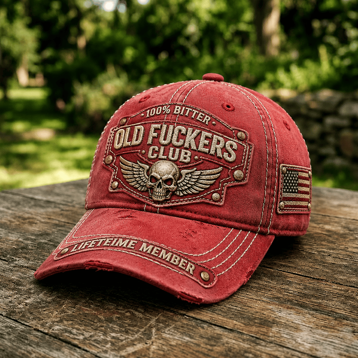 Old Fuckers Club Lifetime Member Printed Cap Skull Wing USA Flag Hat Father's Day Gift for Dad Grandpa Veteran Biker Cap