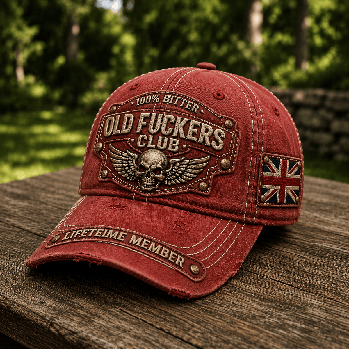 Old Fuckers Club Lifetime Member Printed Cap Skull Wing UK Flag Hat Father's Day Gift for Dad Grandpa Veteran Biker