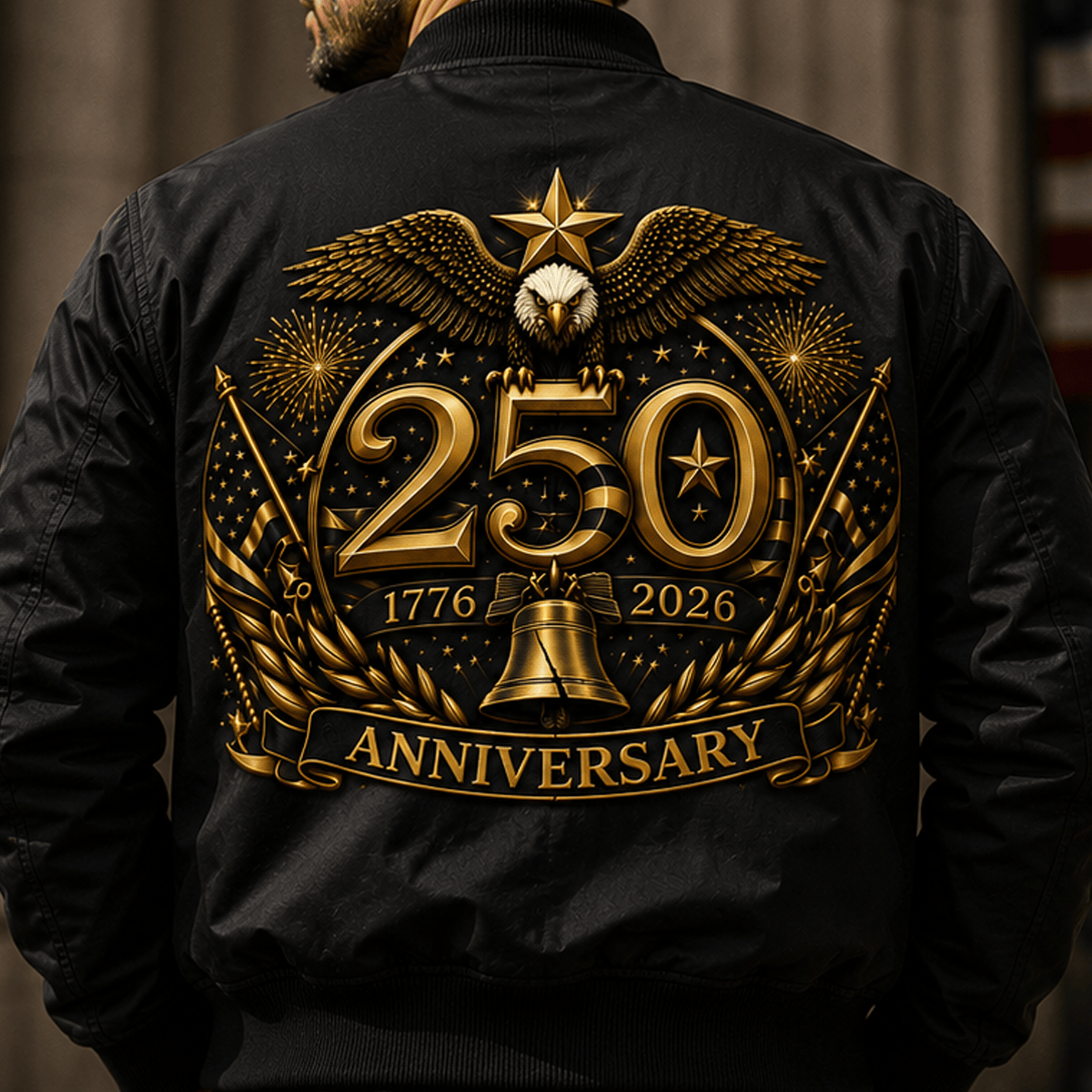 250th Anniversary 1776-2026 Anniversary Printed Bomber Jacket Patriotic Eagle USA Flag Father's Day Gift for Dad Veteran Independence Day