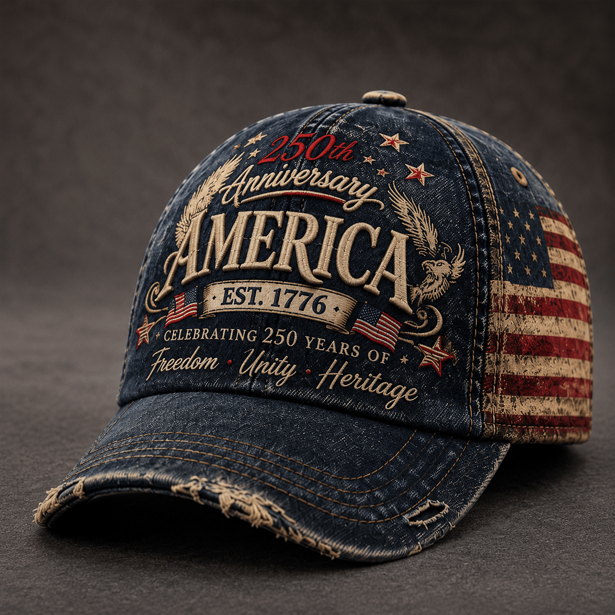 250th Anniversary America EST. 1776 Celebrating 250 Years Of Freedom Unity Heritage Printed Cap Patriotic USA Flag Father's Day Gift