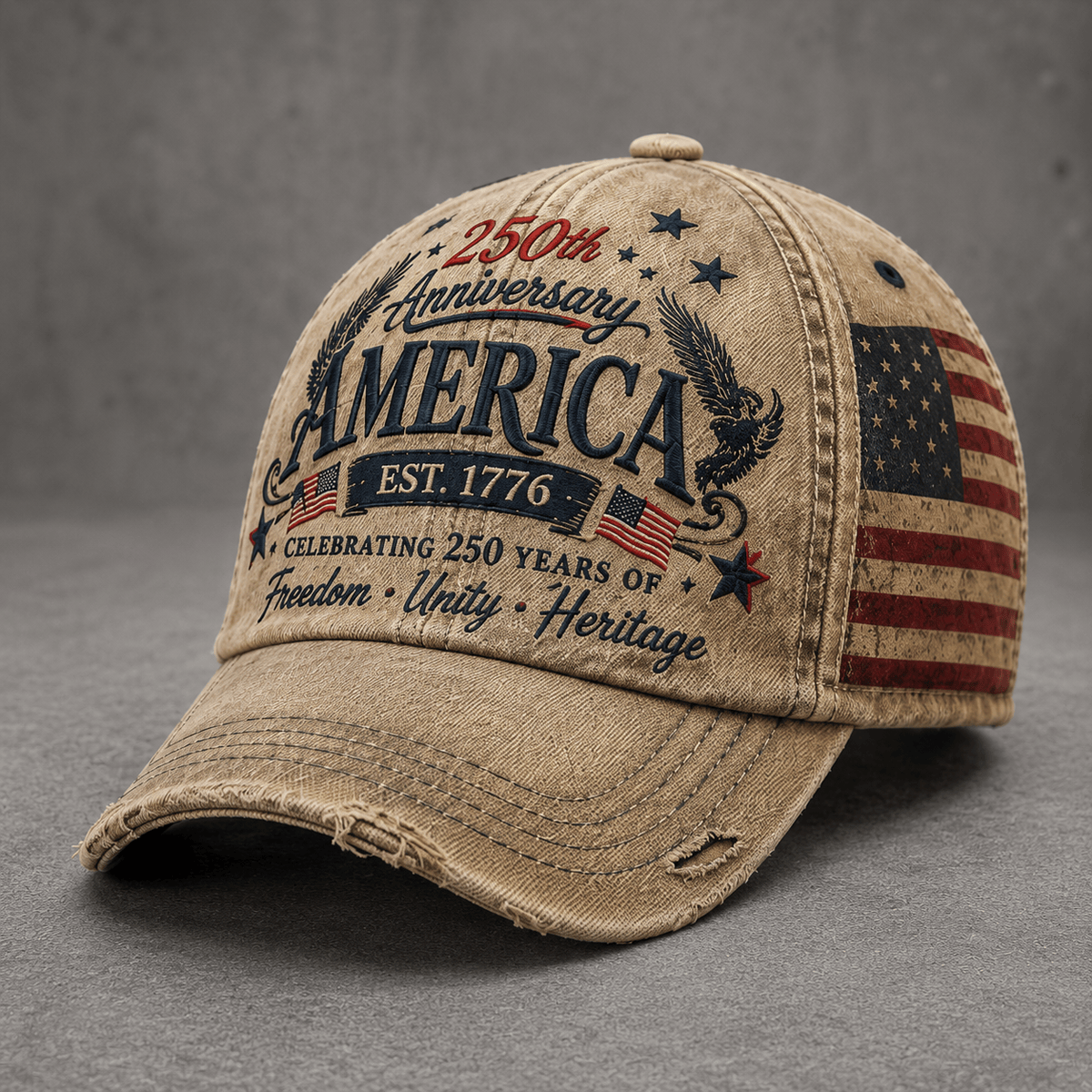 250th Anniversary America EST. 1776 Celebrating 250 Years Of Freedom Unity Heritage Printed Cap Vintage USA Flag Hat Gift for Dad