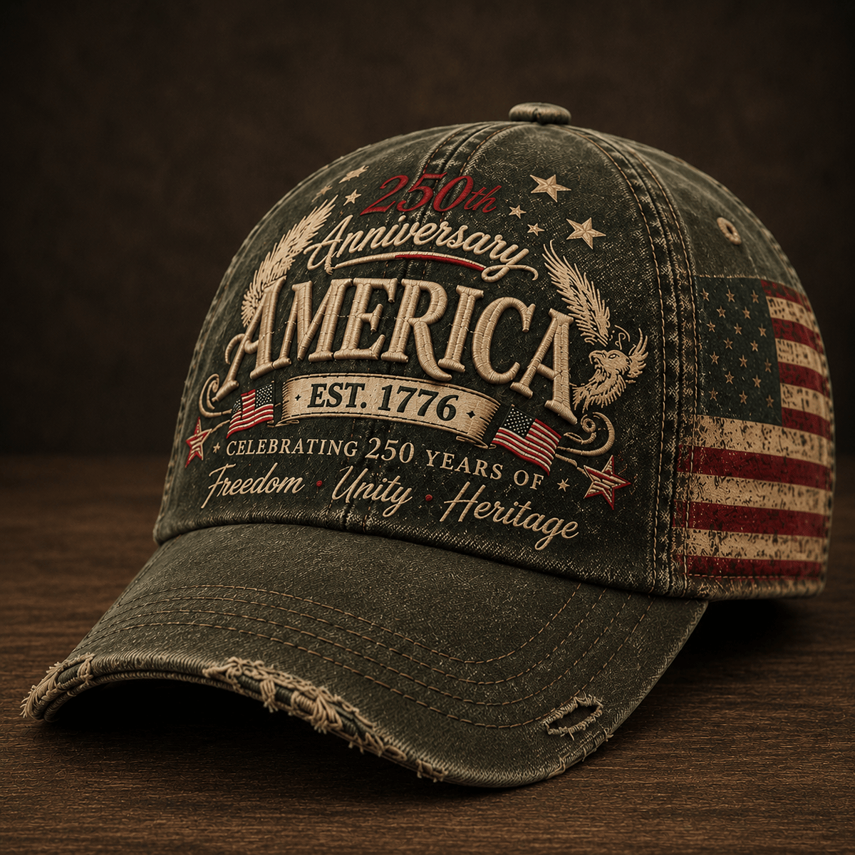 250th Anniversary America EST. 1776 Celebrating 250 Years Of Freedom Unity Heritage Printed Cap Patriotic Veteran Hat Father's Day Gift