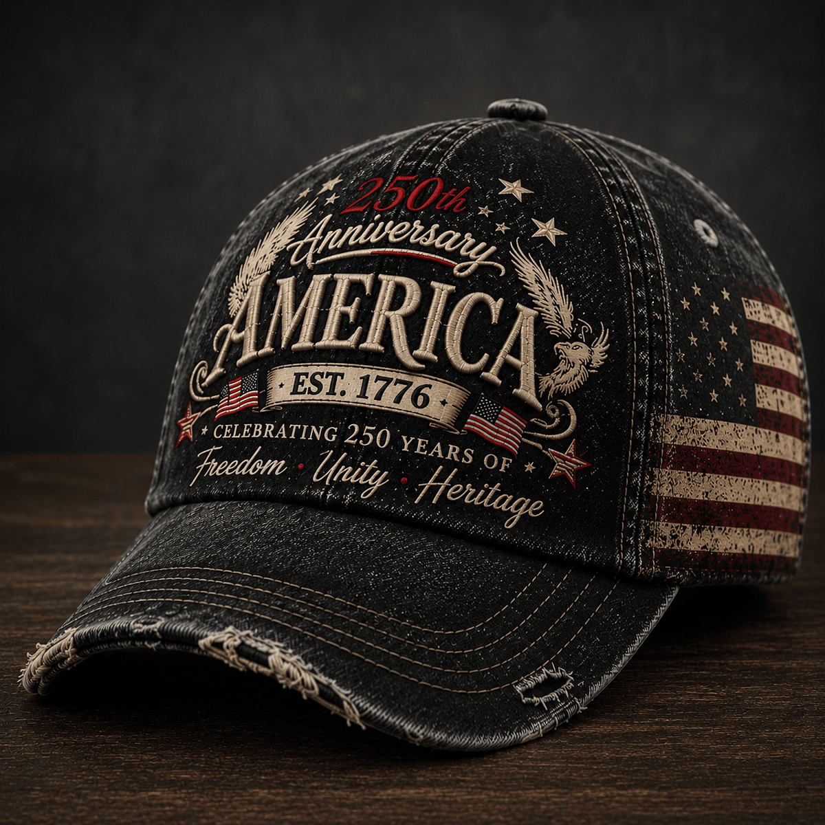 250th Anniversary America EST. 1776 Celebrating 250 Years Of Freedom Unity Heritage Printed Cap USA Flag Veteran Father's Day Independence Day Gift