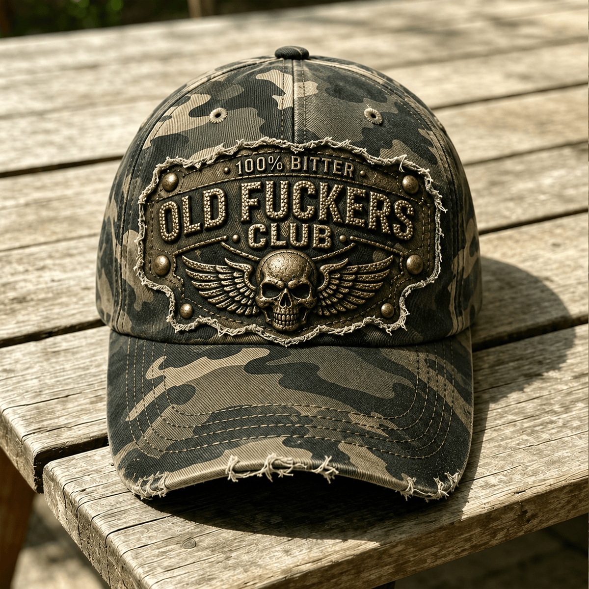 Bitter Old Fuckers Club Printed Cap Skull Biker Hat Vintage Camo Dad Cap Father's Day Gift for Dad Grandpa Motorcycle Lover