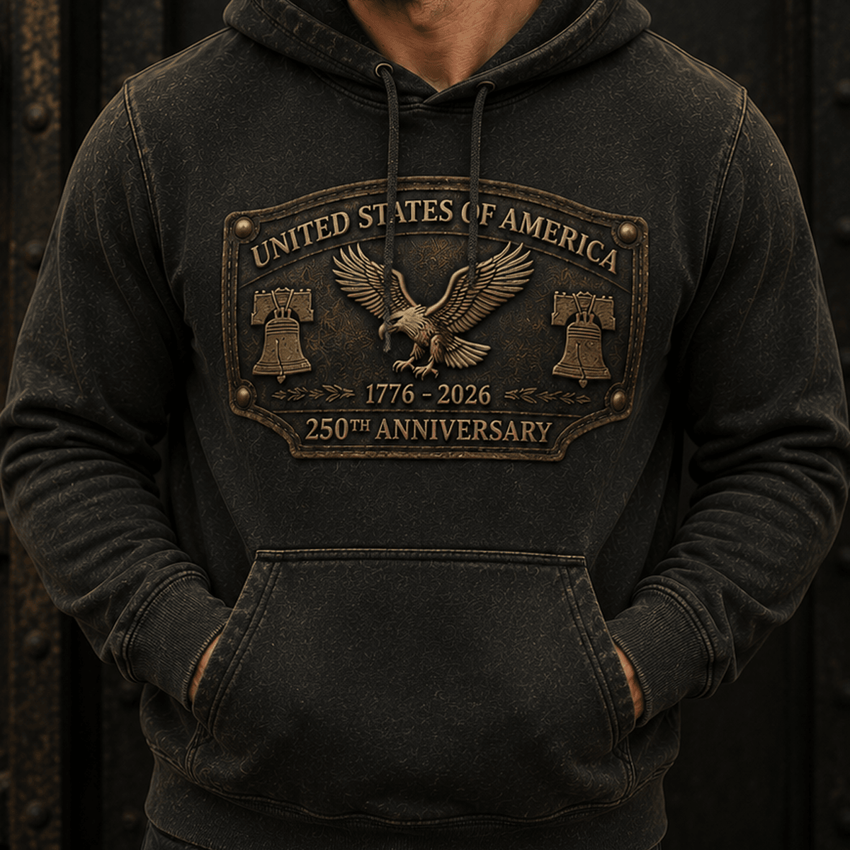 United States Of America 1776-2026 250th Anniversary Printed Hoodie Patriotic Eagle USA Flag Independence Day Gift for Dad
