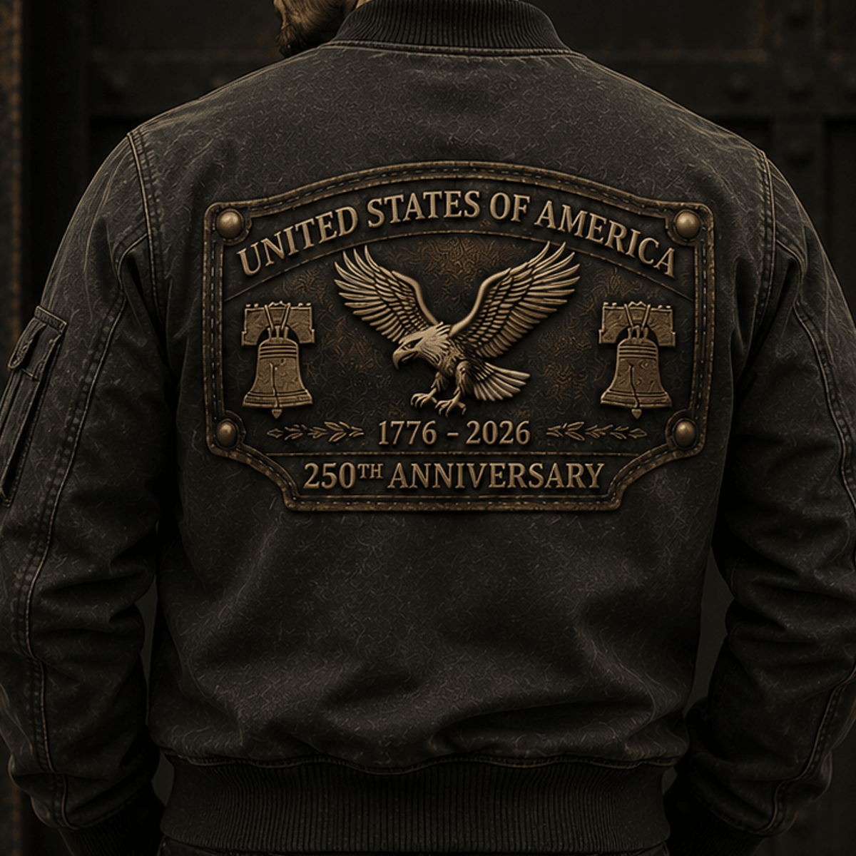 United States Of America 1776-2026 250th Anniversary Printed Bomber Jacket Patriotic Eagle USA Flag Veteran Gift Father's Day