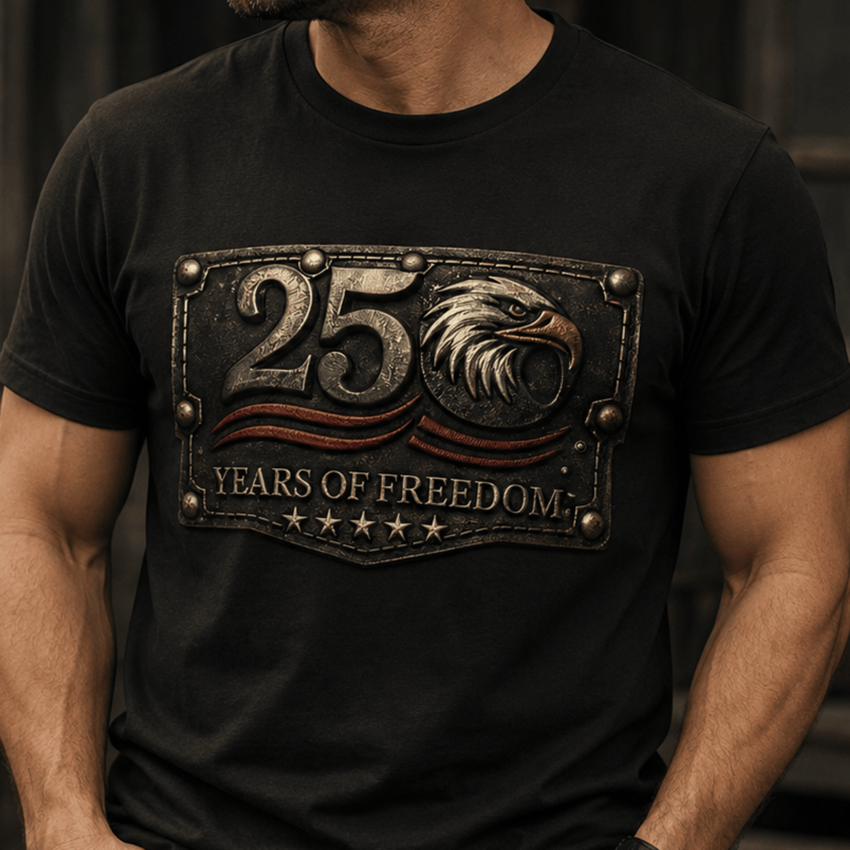 250 Years Of Freedom Printed T Shirt Patriotic Eagle USA Flag 250th Anniversary Independence Day Gift for Dad Veteran