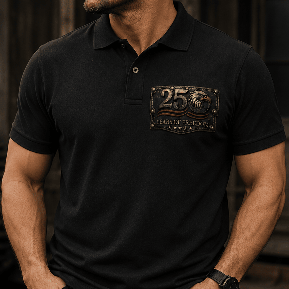 250 Years Of Freedom Printed Polo Shirt Patriotic Eagle USA Flag 250th Anniversary Independence Day Gift for Dad Veteran
