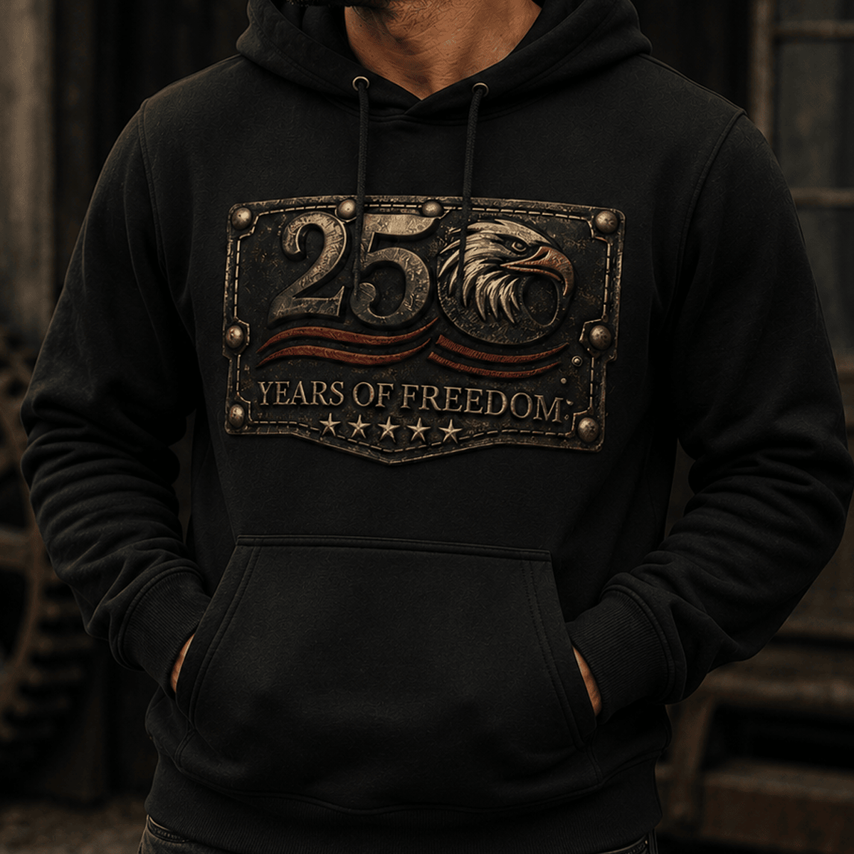 250 Years Of Freedom Printed Hoodie Patriotic Eagle USA Flag 250th Anniversary Independence Day Gift for Dad Veteran